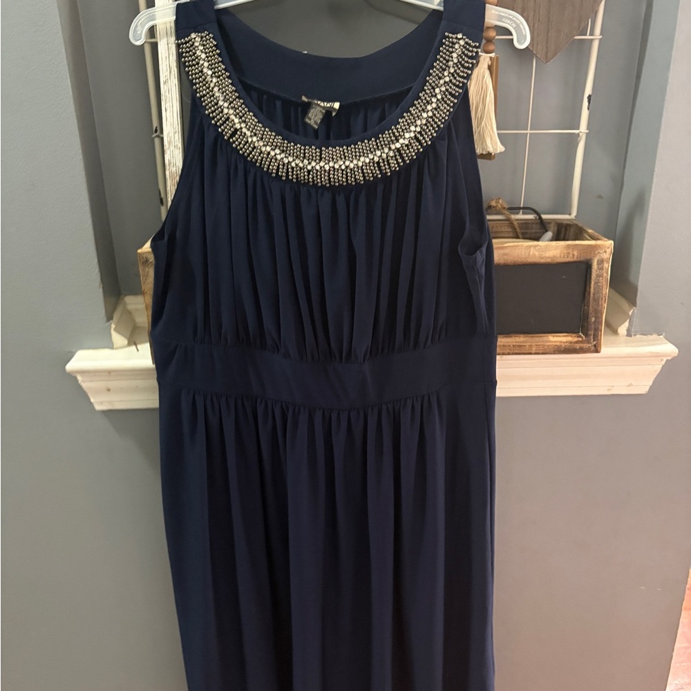 Haani Navy Dress with Silver Bead Accents